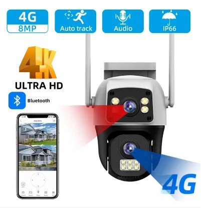 8MP 4G SIM Dual Lens Outdoor Human Detect PTZ Camera - V380 Pro App