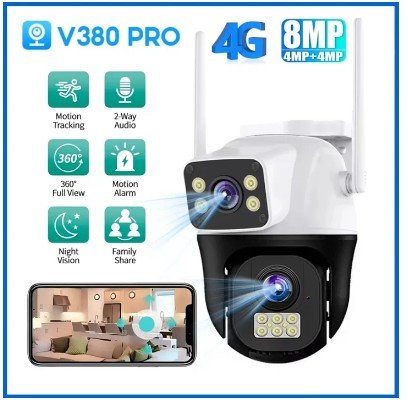 8MP 4G SIM Dual Lens Outdoor Human Detect PTZ Camera - V380 Pro App