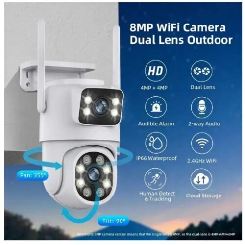 8MP 4G SIM Dual Lens Outdoor Human Detect PTZ Camera - V380 Pro App