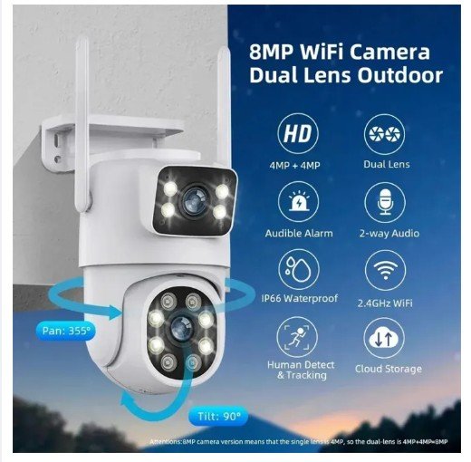 8MP 4G SIM Dual Lens Outdoor Human Detect PTZ Camera - V380 Pro App