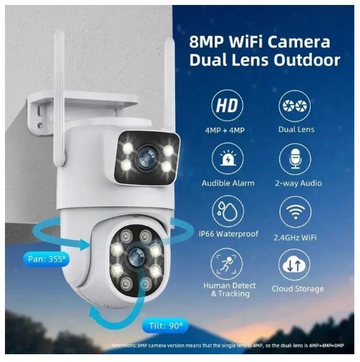 8MP 4G SIM Dual Lens Outdoor Human Detect PTZ Camera - V380 Pro App